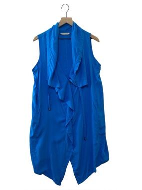 Soft Surroundings Tunic Length Vest Size M Blue Drapey Lagenlook Artsy Zip Front
